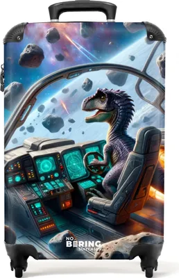 Obrázok produktu pre NoBoringSuitcases.com Detský kufor na príručnú batožinu 55x35x20 cm, 36L, cool potlač pre chlapcov: Modrý - Dinosaurus vo vesmíre, cestovný kufor so 4 kolieskami