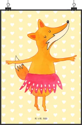 Produktbild von Mr. & Mrs. Panda Bild Fuchs Ballerina DIN A2 - Gelb Pastell - Geschenk, Geburtstag, Wandbild, Party, Kunstdruck, wanddeko, Ballett, Wanddekoration, drucke