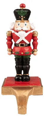 Imagen del producto de Calcetín navideño de Clayre & Eef, tejido a ganchillo, con forma de soldado de juguete (nutcracker), 24 cm, rojo y negro, de plástico
