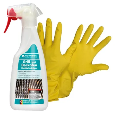 Produktbild von HOTREGA Grill und Backofen Radikalreiniger 500 ml SET + NITRAS Handschuhe Gr. 10