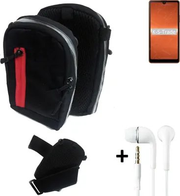 Produktbild von K-S-Trade Outdoor Gürteltasche Holster Umhängetasche + Kopfhörer kompatibel mit Sony Xperia Ace III schwarz Handy Tasche Case travelbag
