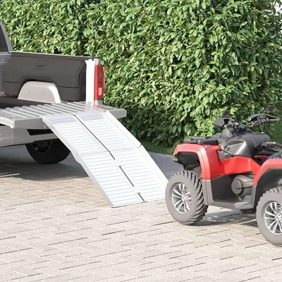 Produktbild von Faltbare Rollstuhlrampe aus Aluminium 122 x 73 cm, Auffahrrampe für Rollstuhl und Rollator, belastbar bis 270 kg, Silber
