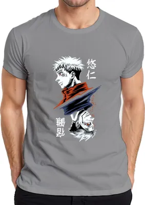 Zdjęcie produktu dla Koszulka męska Jujutsu Kaisen Yuji Itadori Dual Face Curse Anime Gift, szary, M
