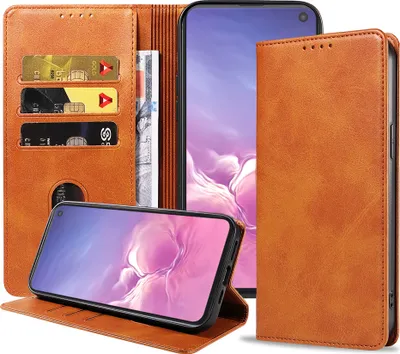 Immagine prodotto di Smartphonica Custodia in pelle per Samsung Galaxy S10E con chiusura magnetica e portacarte a libro - Marrone