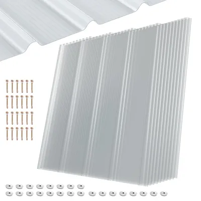Produktbild von Eikuavons 10er Set FRP Lichtplatten 90x100 cm, 1 mm Trapez-Wellplatten klar, UV-Schutz, hagelfest & wetterfest, inkl. Schrauben für Terrassendach Carport