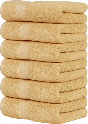 Produktbild von Unyqoos® 6-teiliges Handtuch-Set aus 100% gekämmter, ringgesponnener Baumwolle, 40,6 x 71,1 cm, Beige – weiche, saugfähige Handtücher