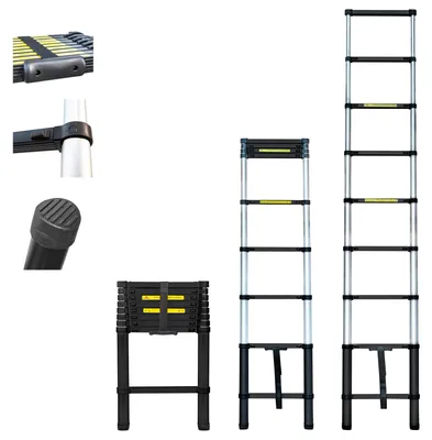 Productafbeelding van Telescoopladder 2,6 M Aluminium - Werkhoogte 3,5 M - 9 Treden - Lichtgewicht - Voor Binnen En Buiten