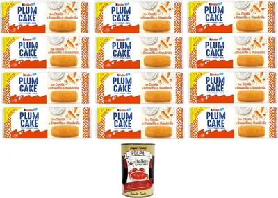 Produktbild von Kinder Plumcake con Carota e Granella di Mandorla Pflaumenkuchen mit Karotten- und Mandelbröseln 12x192gr +Italian Gourmet Polpa di Pomodoro