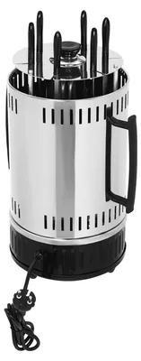 Image de Grill électrique vertical - Broche à kebab/shawarma - 6 broches - 1000W - 220–240V - Prise européenne - Jusqu'à 500°C - Câble de 1,3 m - Noir et argent