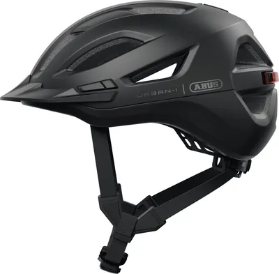 Immagine prodotto di ABUS Urban-I 4.0 ACE city - casco da bici con luce posteriore ricaricabile, 4 modalità di illuminazione, visiera, apertura a codino e chiusura magnetica - per adolescenti, donne e uomini - taglia M, nero
