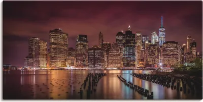 Produktbild von ARTland Leinwandbild New York City Impression bei Nacht I Größe: 40x20 cm