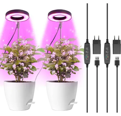 Obrázek produktu pro LED pěstební lampa s plným spektrem, výškově nastavitelná, s časovačem, 2 kusy, černá