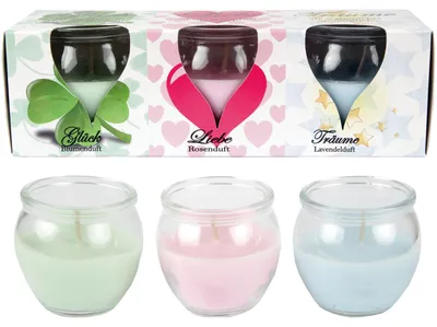 Obrázek produktu pro Sady tří vonných svíček De Luxe: růže, levandule, květiny