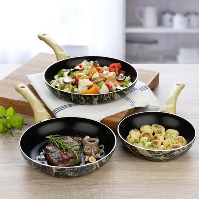Produktbild von 3tlg. Pfannenset Aluminium Marmor Optik Ø 20 cm,  24 & 28 cm Antihaft Induktionspfanne Bratpfanne Pfanne