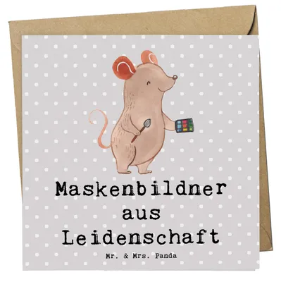 Produktbild von Mr. & Mrs. Panda Grußkarte Maskenbildner Leidenschaft - Grau Pastell - Geschenk, Beauty Salon, Visagist, anlasskarte, Kosmetiker, doppelkarte, Ausbildung, Klappkarte