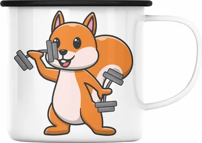 Produktbild von Trendation - Eichhörnchen Emaille Tasse Geschenk Grafik für Eichhörnchen Liebhaber Geschenkidee Lustige Emaille Tasse Lustig Gym (Schwarz)