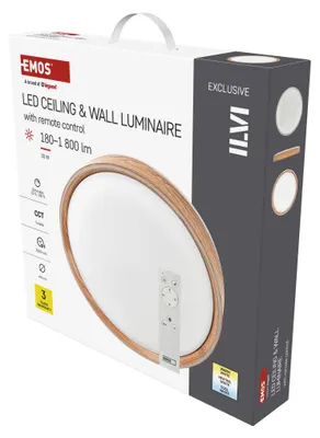 LED přisazené svítidlo ILVI, kruhové 30W, stmívání+CCT, dřevo