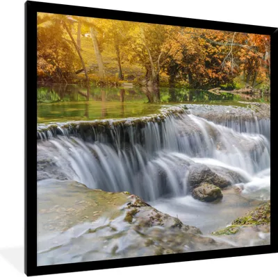 Produktbild von MuchoWow® Gerahmtes Poster Herbst - Wasserfall - Natur - Bäume 40x40 cm - Poster mit Schwarzem Bilderrahmen Wandposter Rahmen Foto Bilder - Mit Rahmen - Wanddekoration Schlafzimmer