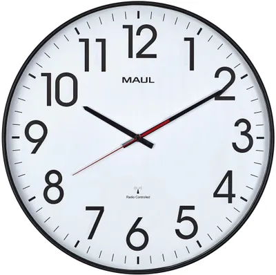 Zdjęcie produktu dla Zegar ścienny MAUL MAULclimb Ø 47,7 x 5,4 cm sterowany radiowo plastik 1 x AA (1,5 V) czarny