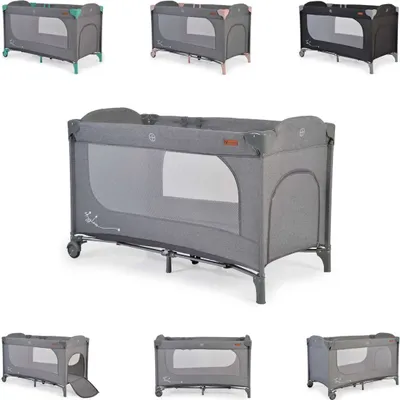 Produktbild von Cangaroo Reisebett Skyglow Laufstall 2 Räder mit Bremsen Matratze Seiteneingang grau