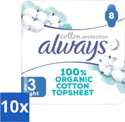 Produktbild von Always - Damenbinden - Nacht - Baumwollschutz - Mit Flügeln - 8 Damenbinden - Vorteilspack - 10 Stücke
