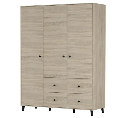 Produktbild von Drehtürenschrank Kleiderschrank Schrank Kinderkleiderschrank 150 cm Sonoma/Sonoma mit vier Schubkästen - Fox 19