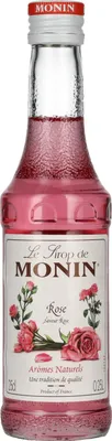 Produktbild von Monin Rosé Sirup, 0,25l, 5,5x22 cm, authentischer Rosenblüten-Geschmack, dezent süß