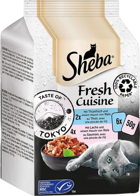 Produktbild von Sheba Fresh Cuisine Taste of Tokyo - Hochwertiges Katzen Nassfutter - Thunfisch und Lachs, Protionsbeutel - 6 x (6 x 50g)