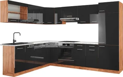 Produktbild von Eckküche Vicco R-Line Anthrazit Hochglanz/Goldkraft Eiche 287 x 227 cm, AP Marmor, Model 42986
