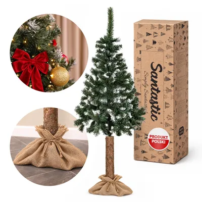 Produktbild von Santastic | Weihnachtsbaum auf Stamm 180 cm künstlich beschneit Naturstamm Jute Polen