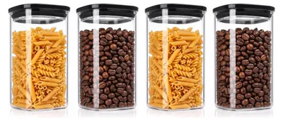 Productafbeelding van Arendo set van 4 voorraadpotten, elk 1200 ml, met glazen deksel, luchtdicht afgesloten met een siliconenring. Vierkante glazen containers van borosilicaatglas, geschikt voor temperaturen van -40 tot 400 °C. Transparant