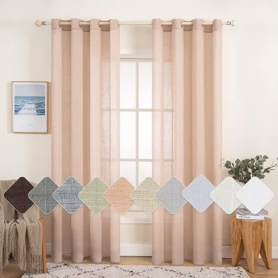 Immagine prodotto di Tende trasparenti con passanti, 2 pannelli, 140 x 185 cm, color beige chiaro