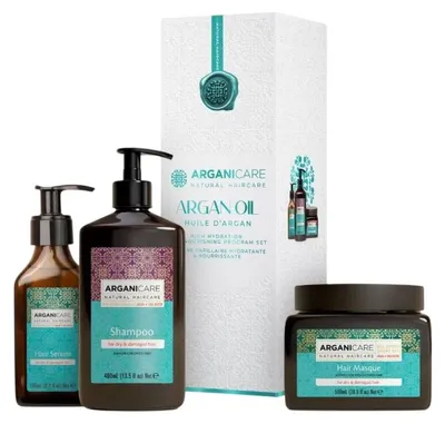 Imagen del producto de Set ArganiCare: Aceite de Argán y Manteca de Karité (Champú para el cabello + Sérum para el cabello + Mascarilla-crema para el cabello)