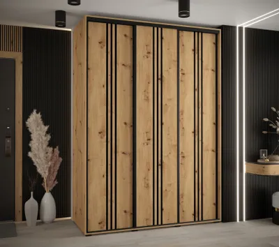 Obrázek produktu pro Šatní skříň YVONA 6 - 180/60 cm, dub artisan / černá