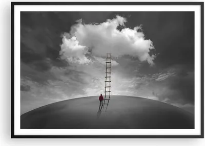 Produktbild von Gerahmtes Poster - Schwarzer Rahmen - Symbol Leiter Himmel - 100x70 cm - Wand Bild - Wanddeko - Wandbilder - Kunstposter - Wandposter - Bilderrahmen - Bilder - Kunstdruck - P2BAA100x70-4900