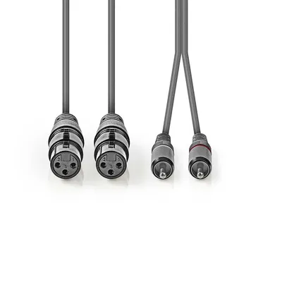 Immagine prodotto di Nedis Cavo audio bilanciato - 2x XLR 3 poli femmina - 2x RCA maschio - Nichelato - 3,00 m - Rotondo - PVC - Grigio scuro - Custodia in cartone