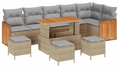 Produktbild von vidaXL Gartensofa-set mit Kissen 10 pcs Beige und Hellgrau