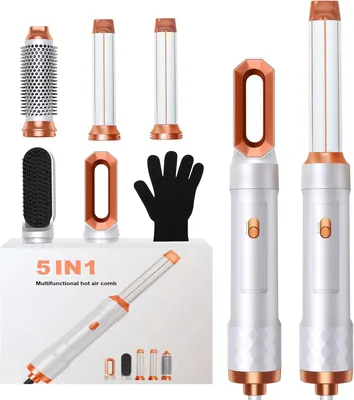 Image de Kit de coiffure 5 en 1 avec sèche-cheveux, fer à friser à air chaud, brosse à air chaud, brosse ronde et brosse lissante, multistyler ionique avec 3 niveaux de température