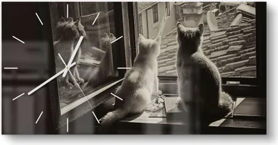 Produktbild von DEQORI Glasuhr 60x30 cm Modern 'Katzen auf Fensterbrett' Wanduhr Glas Uhr Design leise