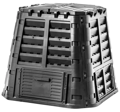 Zdjęcie produktu dla Kompostownik o pojemności 480 l, wykonany z trwałego, mrozoodpornego materiału, o piramidalnym kształcie zapewniającym wentylację, z wbudowanym systemem nawadniania kropelkowego, przeznaczony do odpadów organicznych