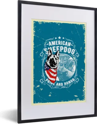 Produktbild von MuchoWow® MuchoWow® Gerahmtes Poster Jahrgang - Armee - Hund 30x40 cm - Poster mit zchwarzem Bilderrahmen - Wandposter Schlafzimmer
