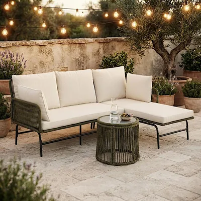 Produktbild von Gartenmöbel Set Lounge Rope Sitzgruppe Seil-Optik Gartenbank Gartenset Oliv Grün
