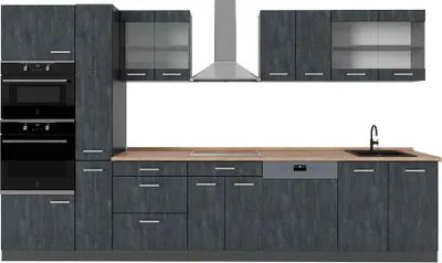 Produktbild von Küchenzeile Vicco R-Line Schwarz Beton/Anthrazit 350 cm , AP Eiche, Model 49346