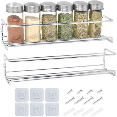 Produktbild von Unyqoos® Gewürzregal zur Wandmontage – platzsparendes Kräuterregal mit 2 Ebenen, aus Edelstahl & Kunststoff, praktischer Küchen-Organizer