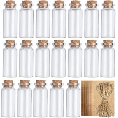Obrázek produktu pro Sada 20 mini skleněných lahviček s korkovými zátkami, vhodná pro dekorace a jako dárky