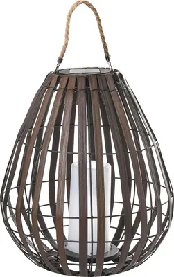 Produktbild von BELIANI Laterne Solar LED Dunkelbraun Holzoptik Kunststoff u. Metall Wiederaufladbar mit Tragegriff Outdoor & Indoor Boho Gartenlaterne Solarlaterne