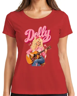 Produktbild von Dolly Parton Country Musik Sängerin Gitarre Cowgirl Western Retro Damen T-Shirt, Rot, M
