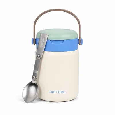 Produktbild von 480ml Thermobehälter Edelstahl 304 mit Löffel, auslaufsicher, 5h warm & 8h kalt, BPA-frei, doppelwandig isoliert, Geeignet für Büro, Schule, Reisen, Vielseitige Anwendung