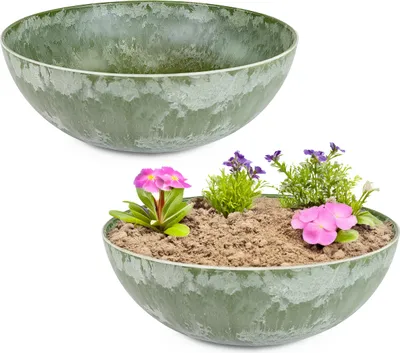 Produktbild von Pflanzschalen für draussen 2er Dekoschalen rund grün Vintage 20 cm
