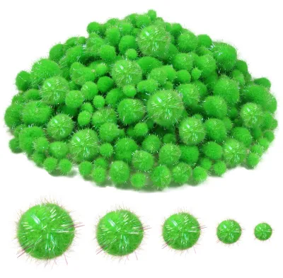 Produktbild von Grüne Pompons zum Basteln - Glitter Pompons in verschiedenen Größen - 400 Stück